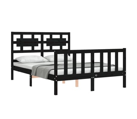 vidaXL Lovos rėmas su galvūgaliu, juodas, 140x190cm, medienos masyvas