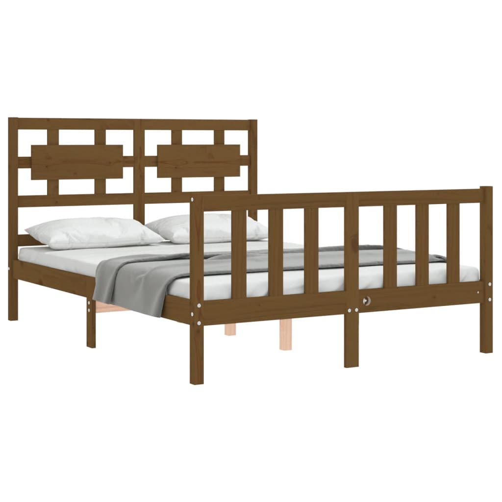 vidaXL Cadre de lit avec tête de lit marron miel bois massif