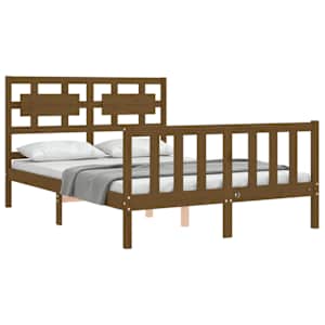 vidaXL Lovos rėmas su galvūgaliu, rudas, 120x200cm, medienos masyvas