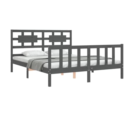 vidaXL Lovos rėmas su galvūgaliu, pilkas, medienos masyvas, didelis