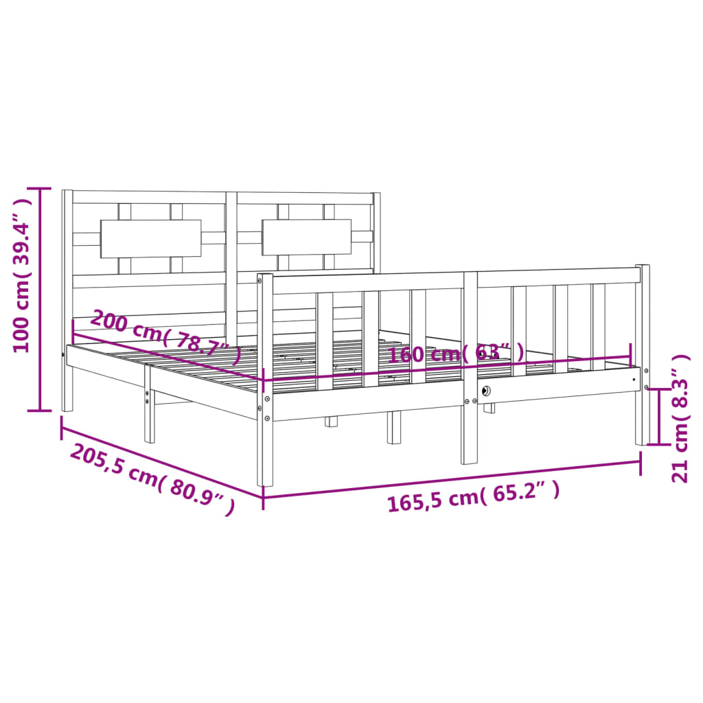 Posteljni okvir z vzglavjem bel 160x200 cm trden les