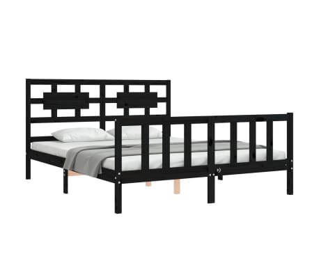 vidaXL gultas rāmis ar galvgali, 160x200 cm, masīvkoks, melns