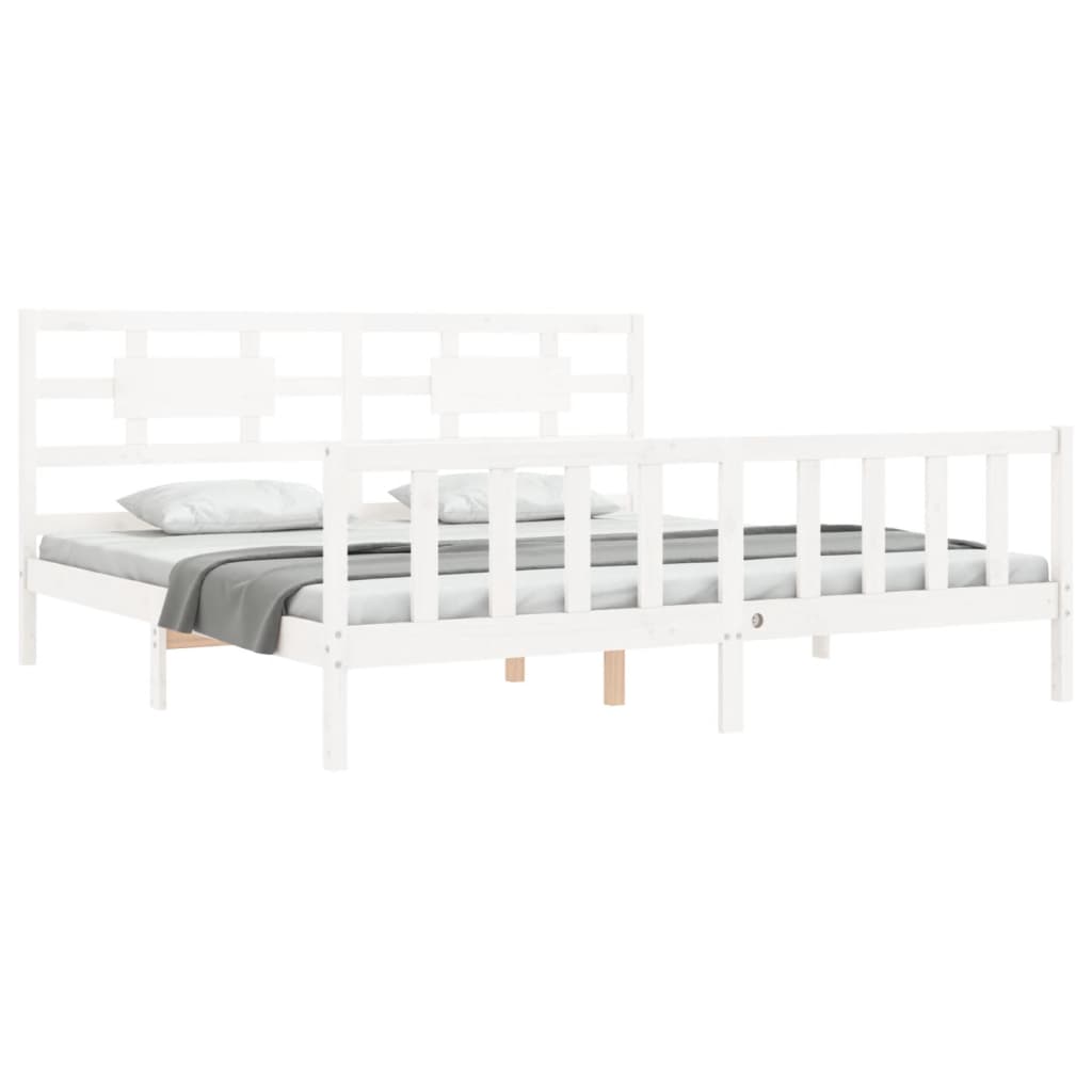 vidaXL Bedframe met hoofdbord massief hout wit afbeelding