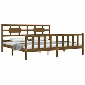 vidaXL Lovos rėmas su galvūgaliu, medaus rudas, mediena, itin didelis