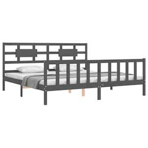 Rám postele s čelem šedý 200 x 200 cm masivní dřevo - obrázek 3