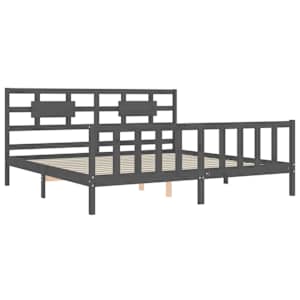Rám postele s čelem šedý 200 x 200 cm masivní dřevo - obrázek 5