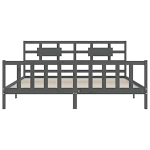 Rám postele s čelem šedý 200 x 200 cm masivní dřevo - obrázek 6