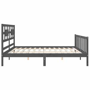Rám postele s čelem šedý 200 x 200 cm masivní dřevo - obrázek 7
