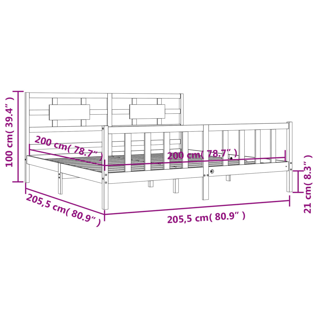 Rám postele s čelem medově hnědý 200 x 200 cm masivní dřevo