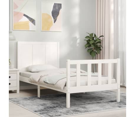 vidaXL Rúmgrind án dýnu Hvítt Lítil Einn Solid Wood Pine