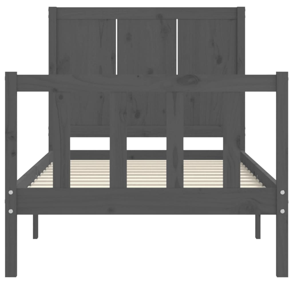 szürke tömör fa ágykeret fejtámlával Small Single