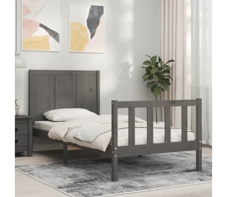 vidaXL Lovos rėmas su galvūgaliu, pilkas, mediena, mažas vienvietis