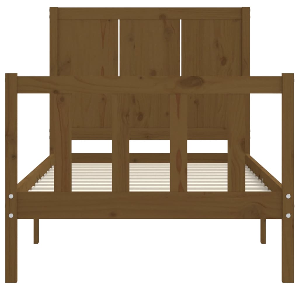 mézbarna tömör fa ágykeret fejtámlával Small Single