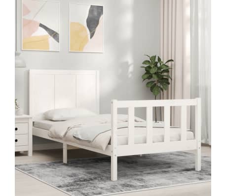 vidaXL Lovos rėmas su galvūgaliu, baltas, medienos masyvas, vienvietis