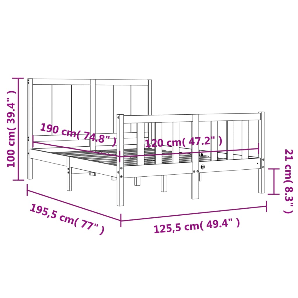 Rama łóżka z wezgłowiem, 4FT, mała podwójna, lite drewno