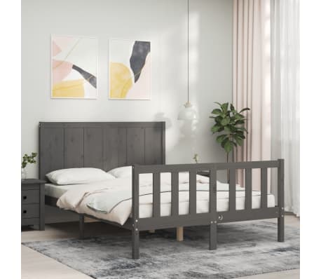 vidaXL Lovos rėmas su galvūgaliu, pilkas, mediena, mažas dvivietis