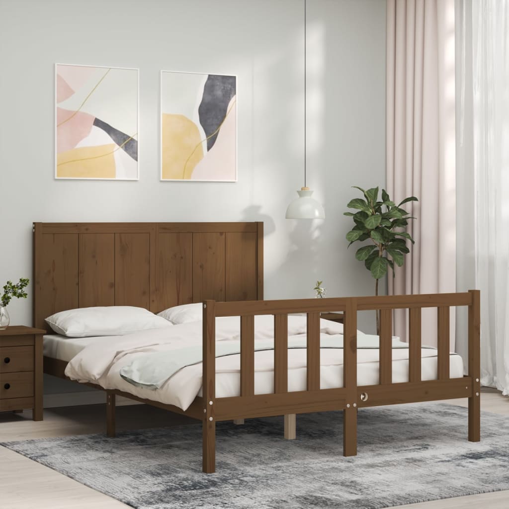 vidaXL Bed Frame with Headboard Honey Brown Small Double Solid Wood