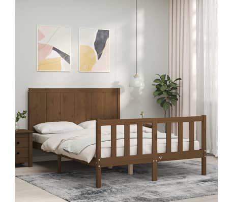 vidaXL Bed Frame with Headboard Honey Brown Small Double Solid Wood