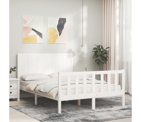 vidaXL Bed Frame with Headboard White Double Solid Wood