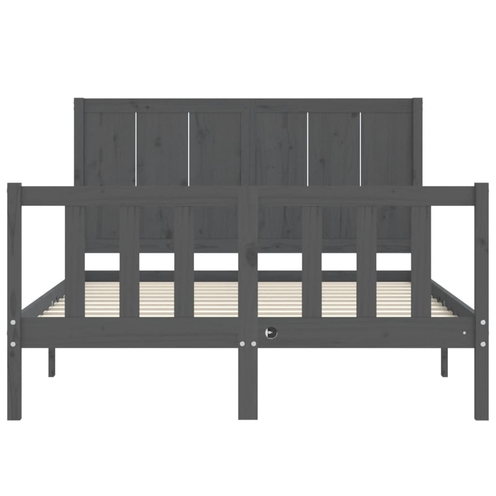 szürke tömör fa ágykeret fejtámlával 140 x 190 cm