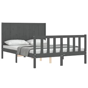 vidaXL Lovos rėmas su galvūgaliu, pilkas, 140x190cm, medienos masyvas