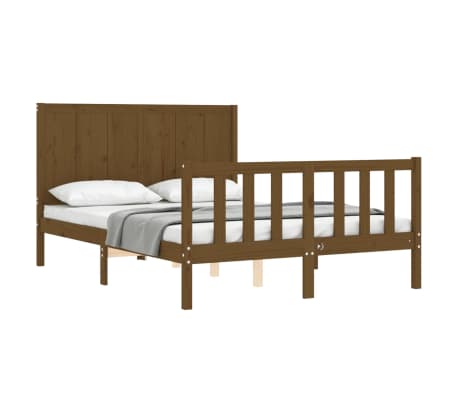 vidaXL Lovos rėmas su galvūgaliu, rudas, 140x190cm, medienos masyvas