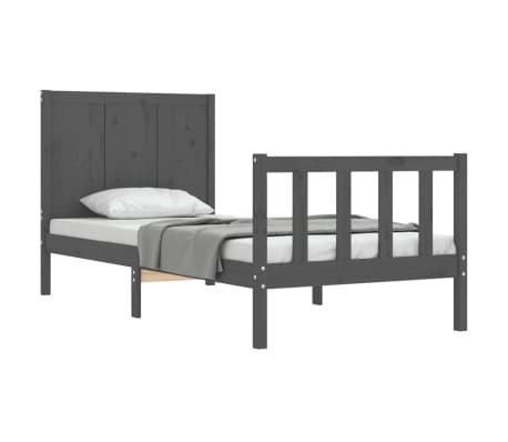 vidaXL Lovos rėmas su galvūgaliu, pilkas, 90x200cm, medienos masyvas