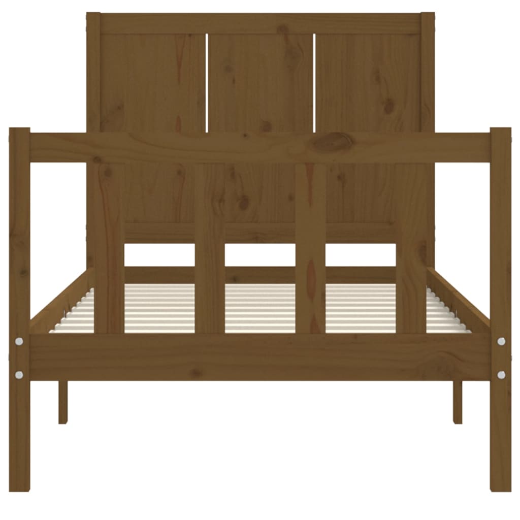 mézbarna tömör fa ágykeret fejtámlával 90 x 200 cm