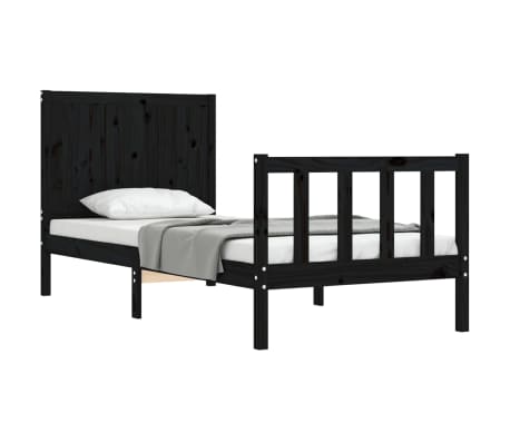 vidaXL Lovos rėmas su galvūgaliu, juodas, 90x200cm, medienos masyvas