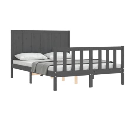 vidaXL Lovos rėmas su galvūgaliu, pilkas, 120x200cm, medienos masyvas