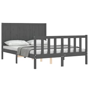vidaXL Lovos rėmas su galvūgaliu, pilkas, 120x200cm, medienos masyvas