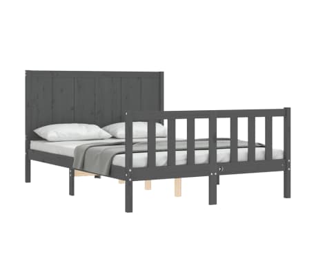vidaXL Lovos rėmas su galvūgaliu, pilkas, 140x200cm, medienos masyvas