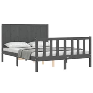 vidaXL Lovos rėmas su galvūgaliu, pilkas, 140x200cm, medienos masyvas