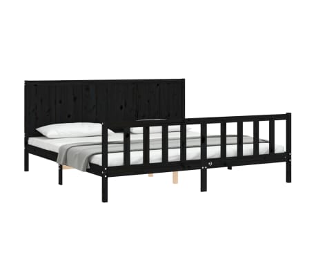 vidaXL Lovos rėmas su galvūgaliu, juodas, mediena, itin didelis