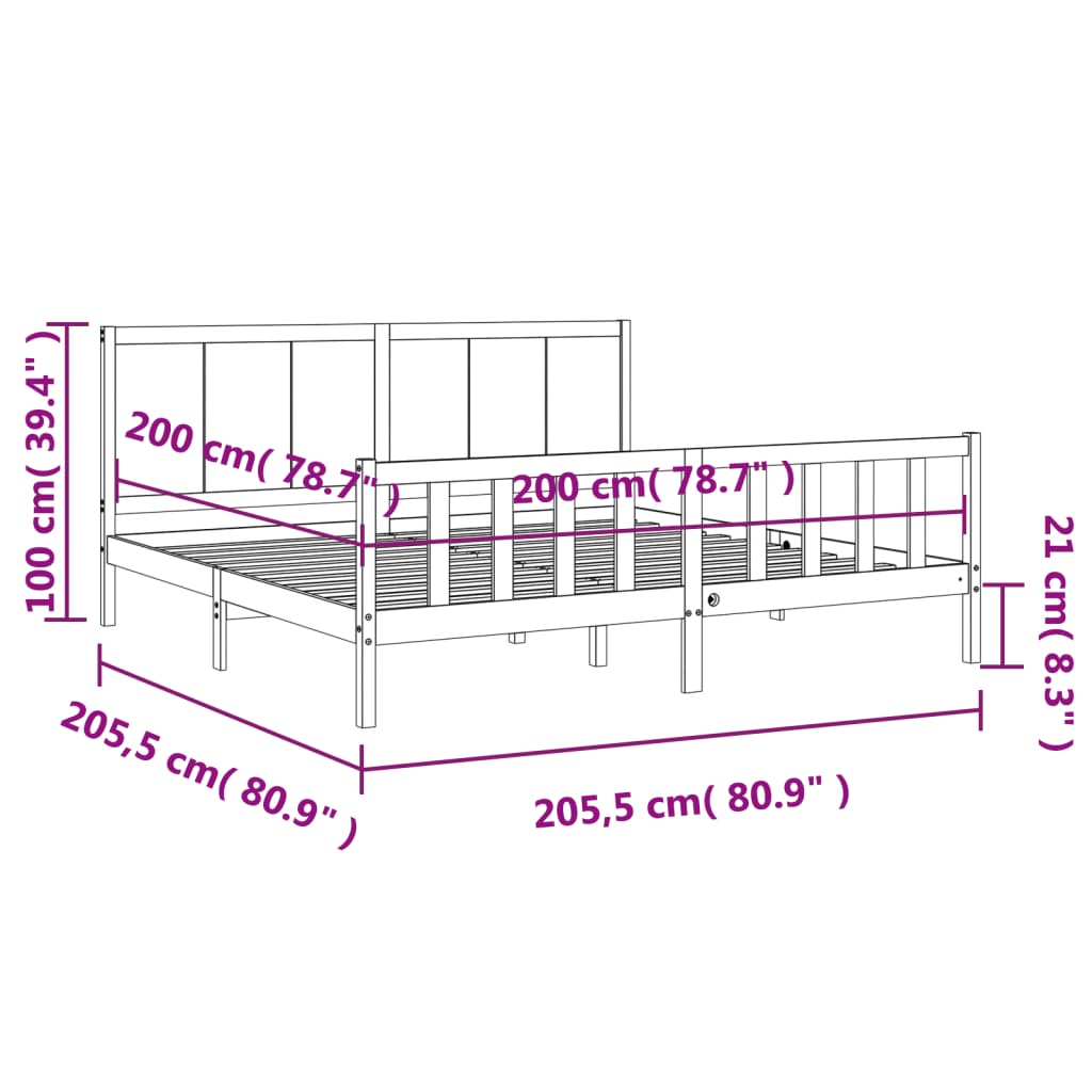 Okvir kreveta s uzglavljem boja meda 200x200cm od masivnog drva