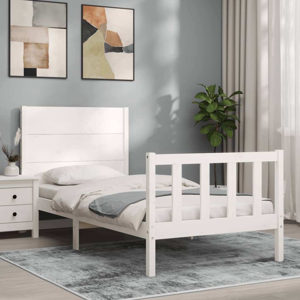 vidaXL Bedframe met hoofdbord massief hout wit afbeelding