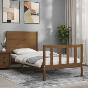 vidaXL Lovos rėmas su galvūgaliu, rudas, mediena, mažas vienvietis