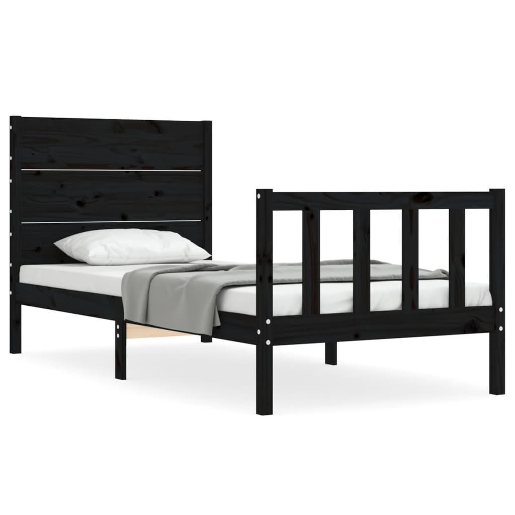 vidaXL Bedframe met hoofdbord massief hout zwart 2FT6 Small Single