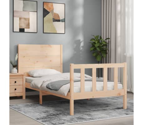 vidaXL Bed Frame with Headboard Single Solid Wood