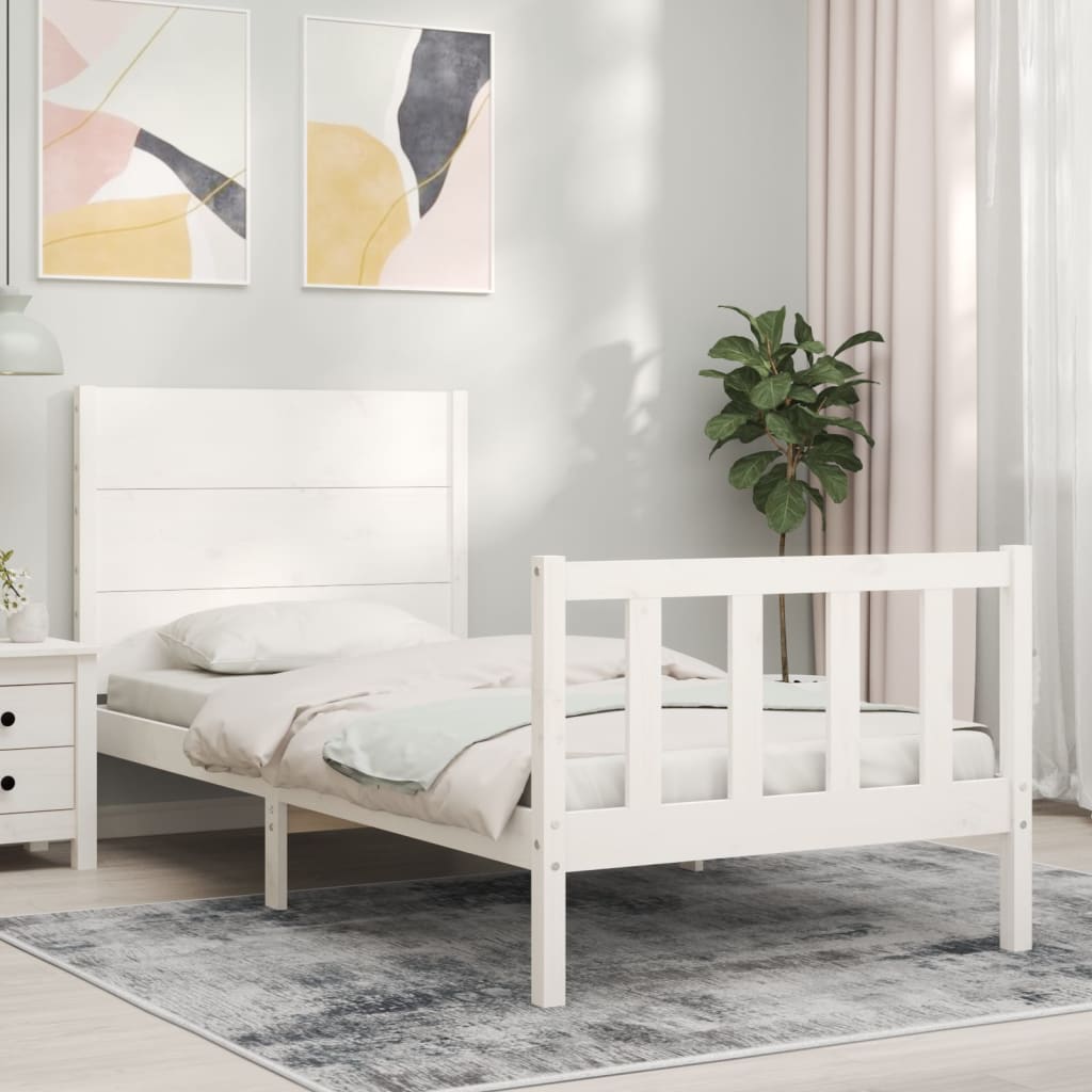 vida XL Massivholzbett mit Kopfteil Weiß 3FT Single