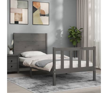 vidaXL Giroletto con Testiera Grigio Single in Legno Massello