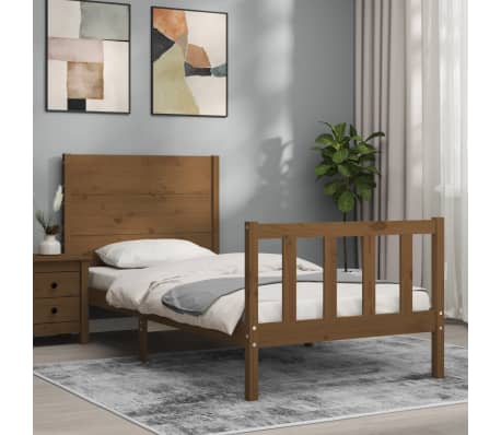 vidaXL Lovos rėmas su galvūgaliu, rudas, medienos masyvas, vienvietis