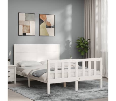 vidaXL Bed Frame without Mattress White Small Double Solid Wood Pine