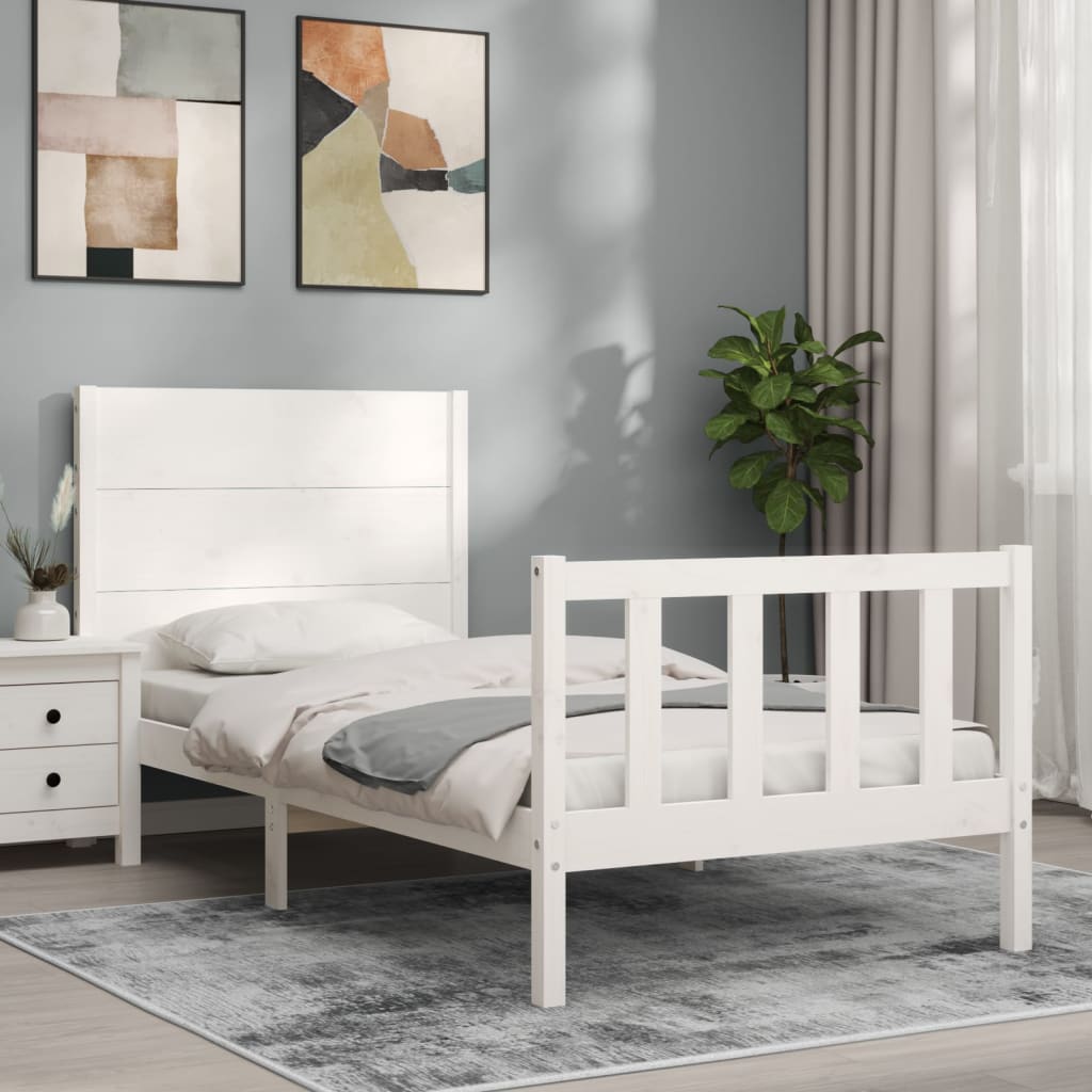 vidaXL Bed Frame with Headboard White 90x200 cm Solid Wood