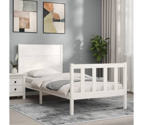 vidaXL Bed Frame with Headboard White 90x200 cm Solid Wood