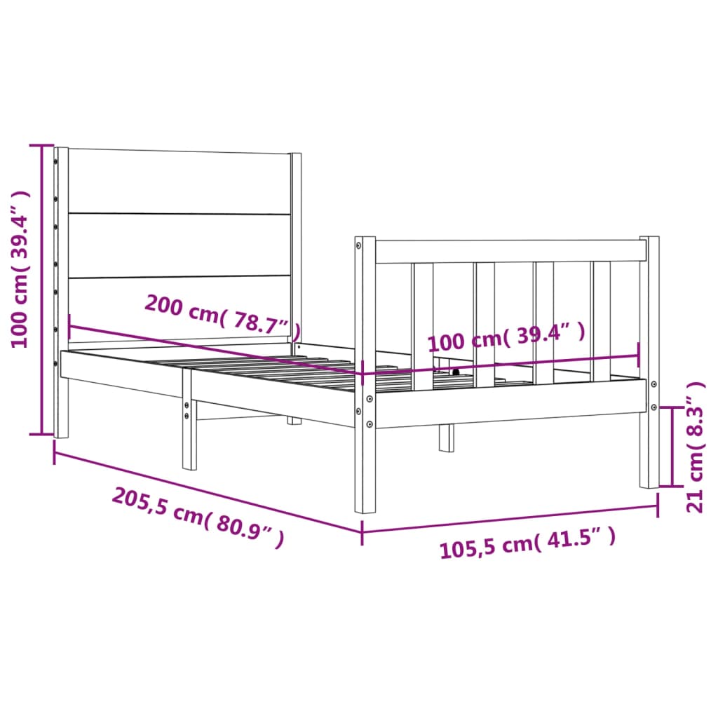 mézbarna tömör fa ágykeret fejtámlával 100 x 200 cm