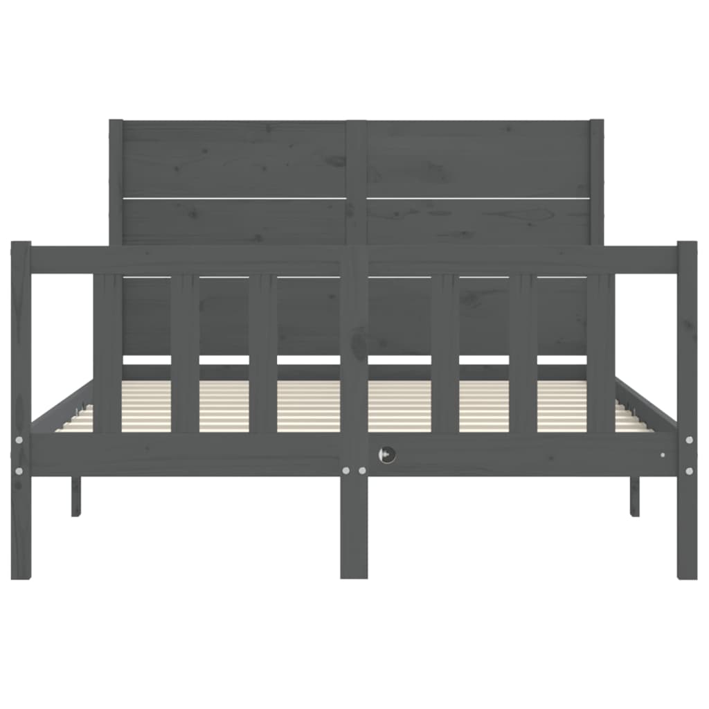 szürke tömör fa ágykeret fejtámlával 120 x 200 cm