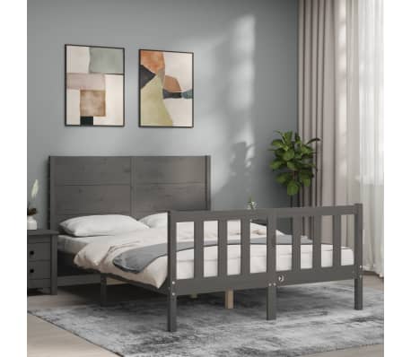 vidaXL Lovos rėmas su galvūgaliu, pilkas, 120x200cm, medienos masyvas