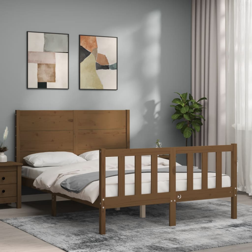 vidaXL Bed Frame with Headboard Honey Brown 120x200 cm Solid Wood