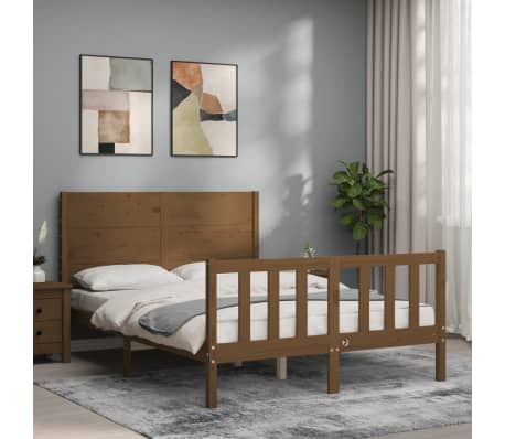 vidaXL Bed Frame with Headboard Honey Brown 120x200 cm Solid Wood